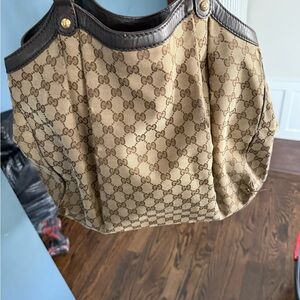 Gucci Beige/Brown GG Canvas Tote with Dark Brown Trim